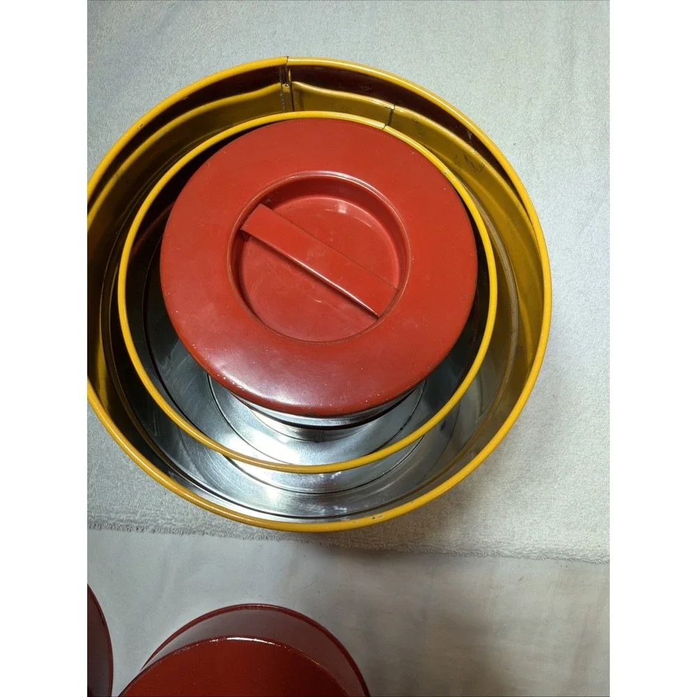 Vintage/Retro Metal Canister Set 4pc Yellow/Red Floral w/ Lids 16 oz